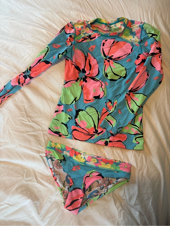 Maaji Other - Maaji Girls Floral Long Sleeve Rashguard Set - Blue, Pink & Green